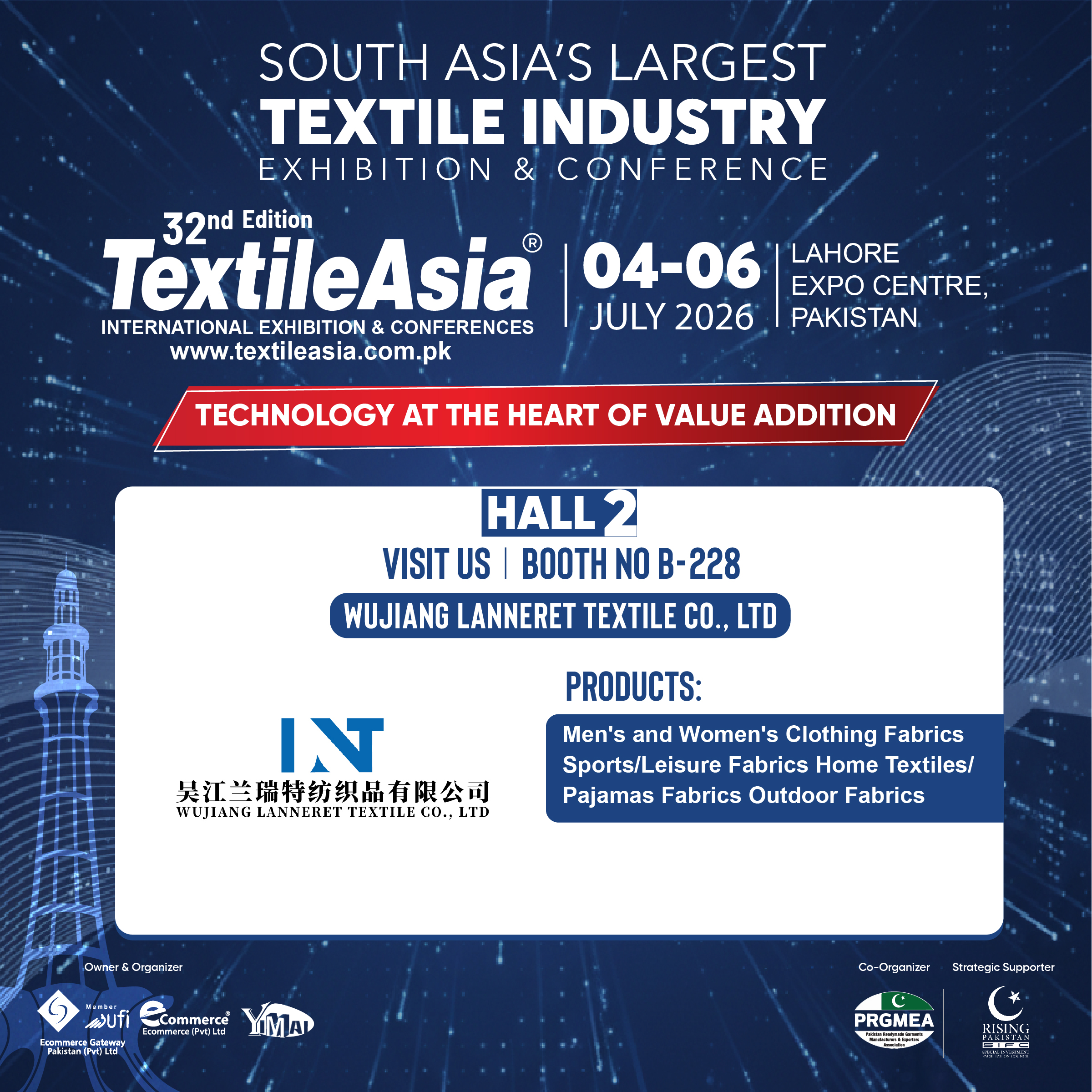 Wujiang Lanneret rhoncus Co., Ltd. ad Showcase Premium Fabricae Solutiones apud rhoncus Asia & CFT Asia 2026 in Lahore